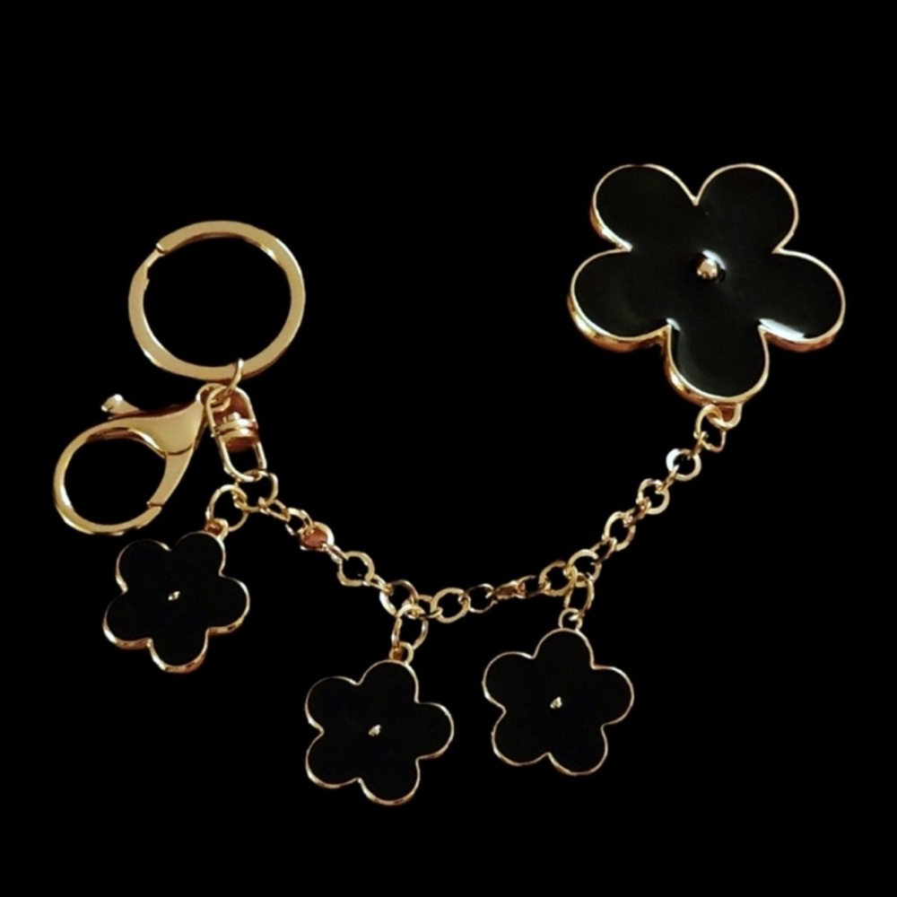 LUX Flower Black & Gold-Tone Bag Charm/Keychain